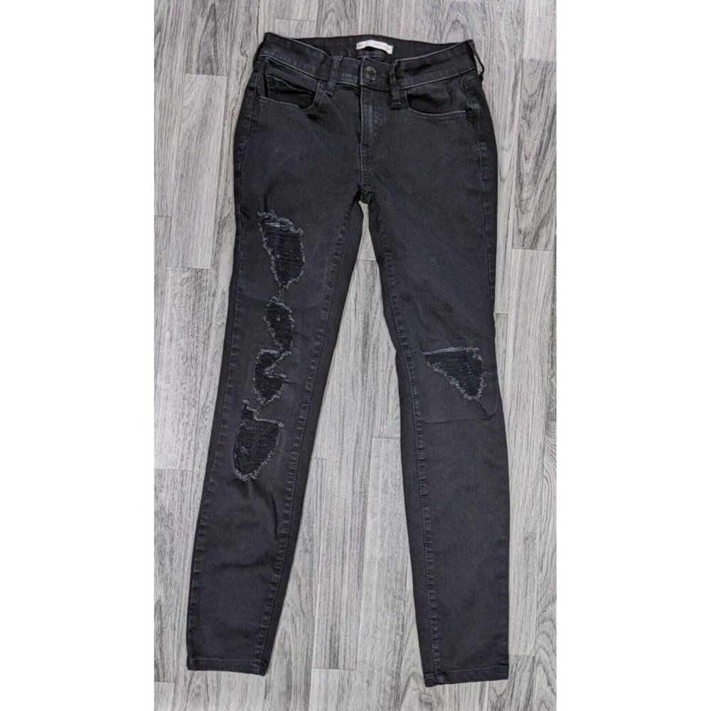 (3/$35) SO Juniors Size 3L / 26W Distressed Skinny Denim Black Jeans